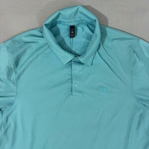 LULULEMON Polo Mens Size Large Golf Shirt Aqua Short Sleeve Performance Snap